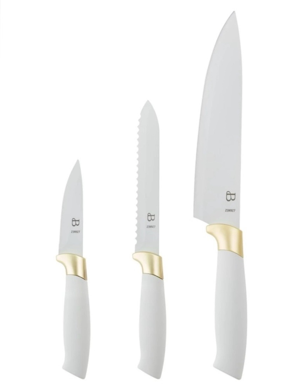 New Beatiful White & Gold 3-Piece Kitchen Knife Set